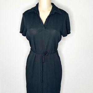 Moschino Black Collared Midi Dress with Waist Tie